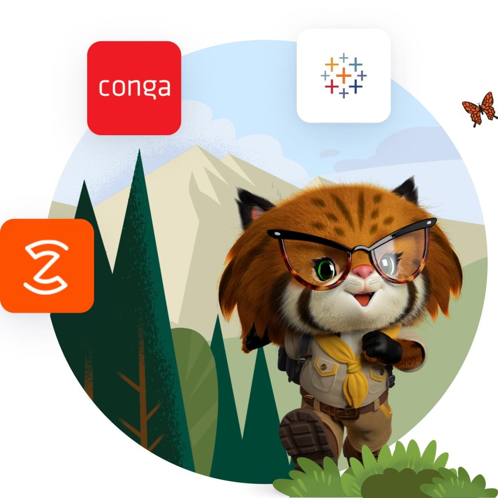 Logoer til app-partnere zelrose, conga og Tableau