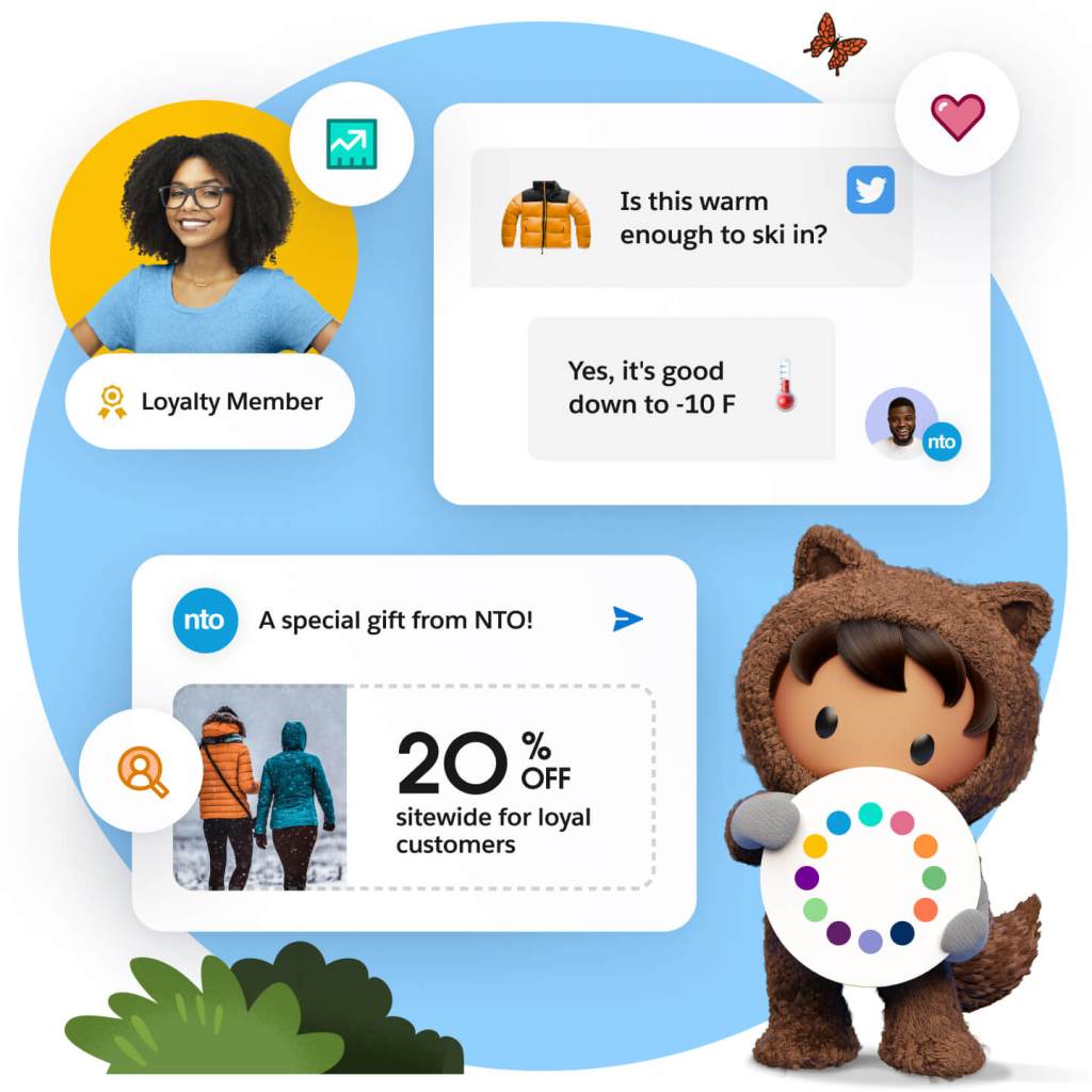 En Salesforce Trailblazer og Astro (en Salesforce-mascot)