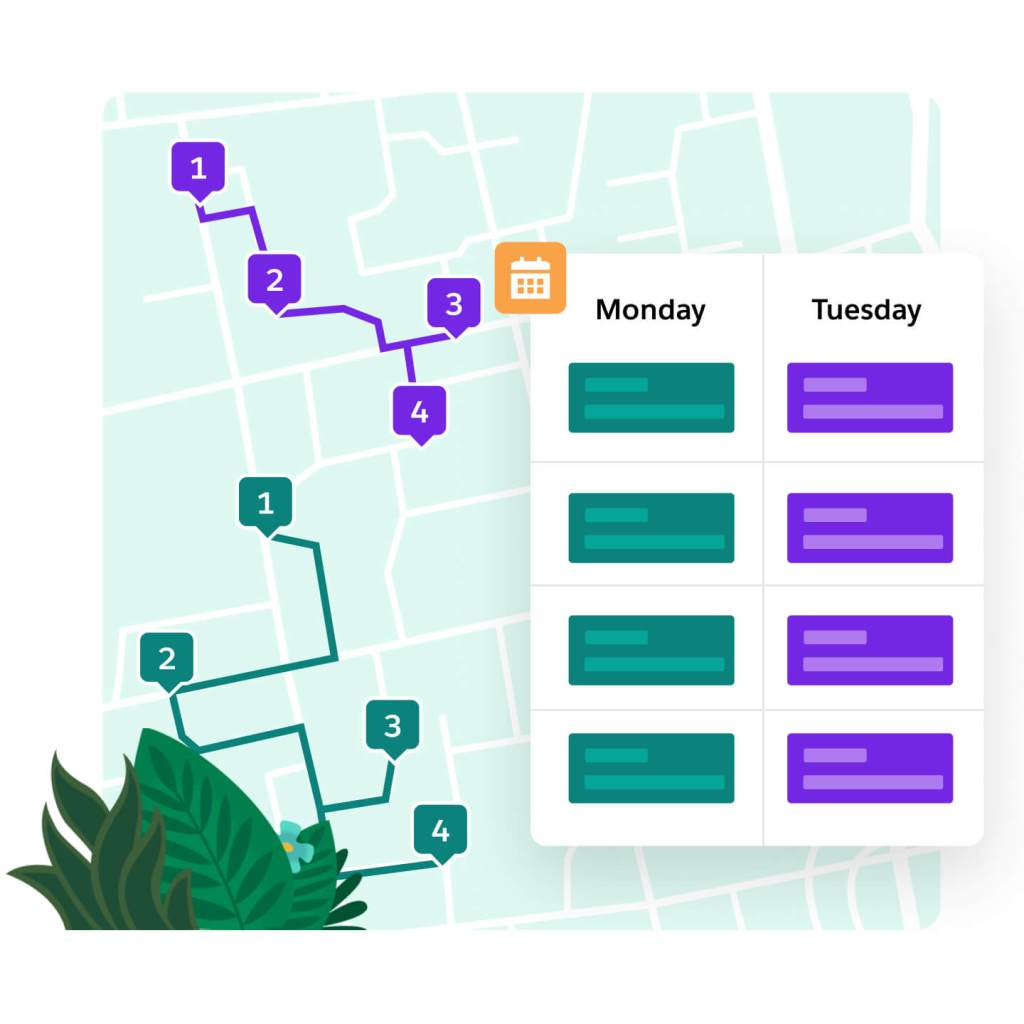 Die Außendienstoptimierung lässt sich in Kalender-Apps integrieren und stellt die effizientesten Fahrtrouten zwischen Unternehmen auf einer Karte dar.