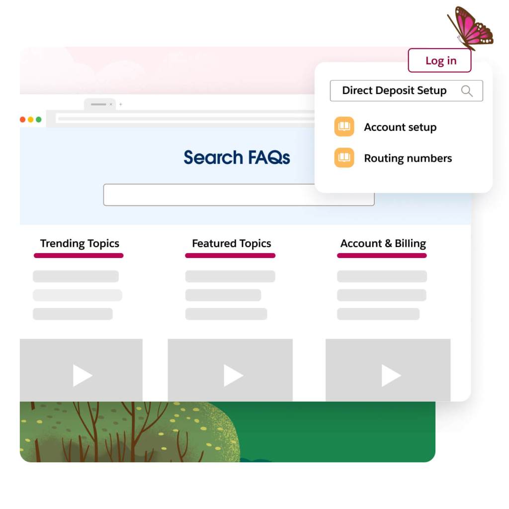 Dashboard, in dem ein Support-Center-Portal mit nützlichen Wissensartikeln angezeigt wird