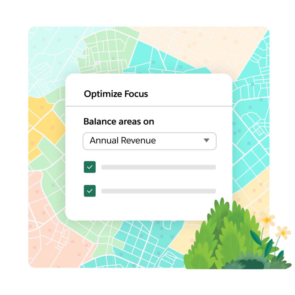 A feature rebalances the territory map by annual revenue.