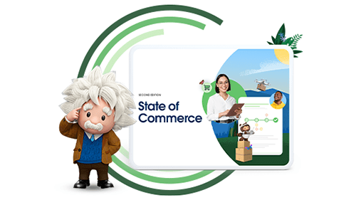 Einstein posing with the State of Commerce report