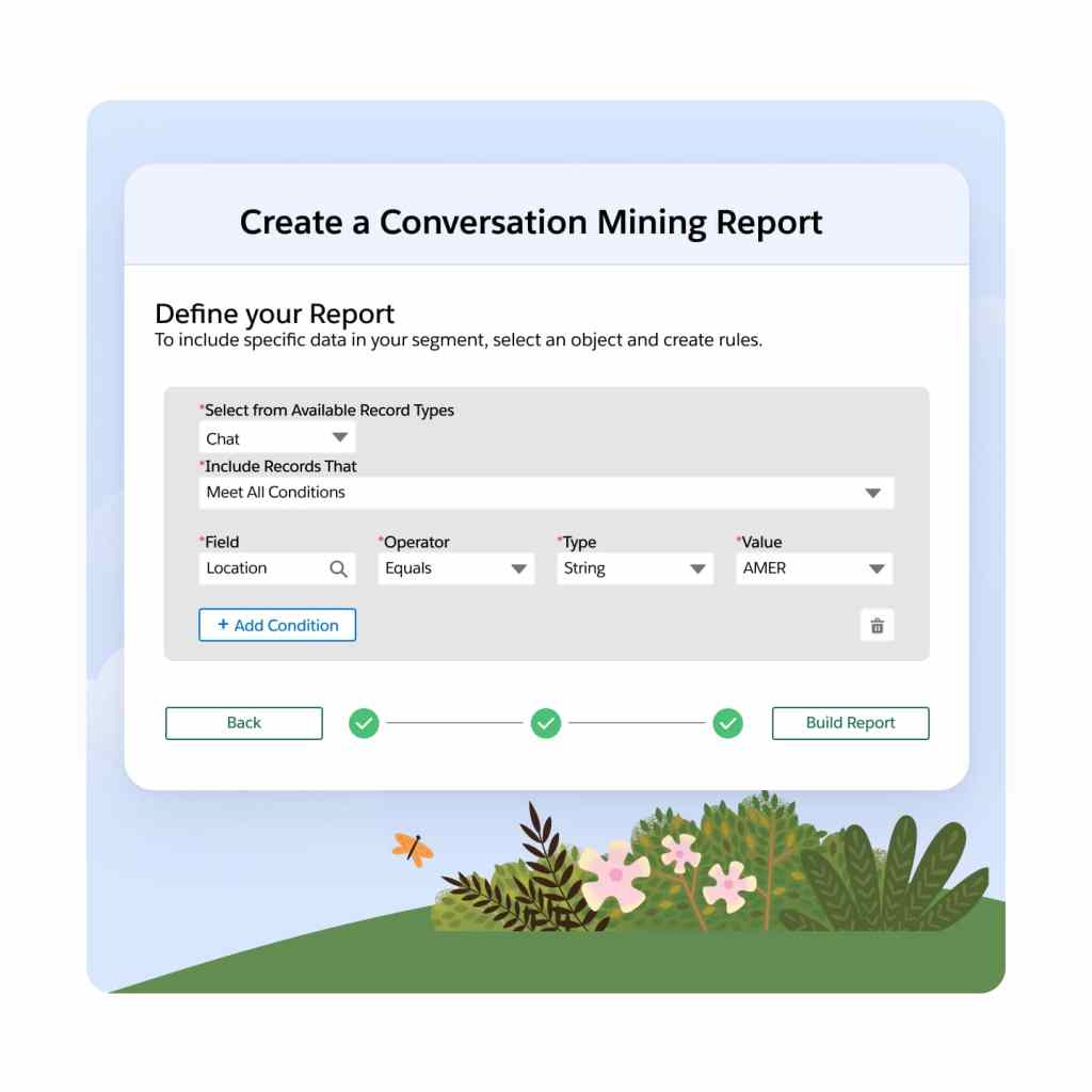 Einstein presents a form to create a conversation mining report