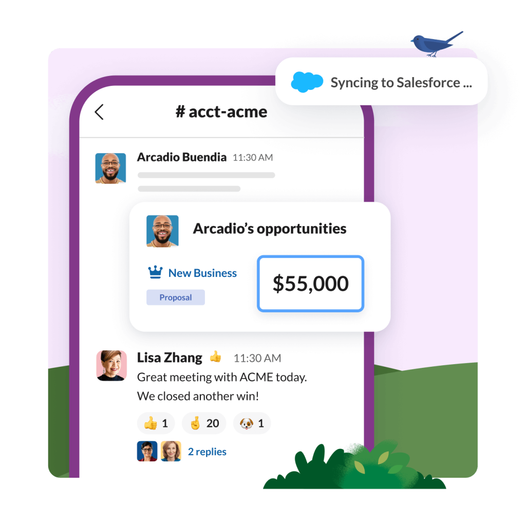 slack dashboard showing sales business opportunities and statuses 
