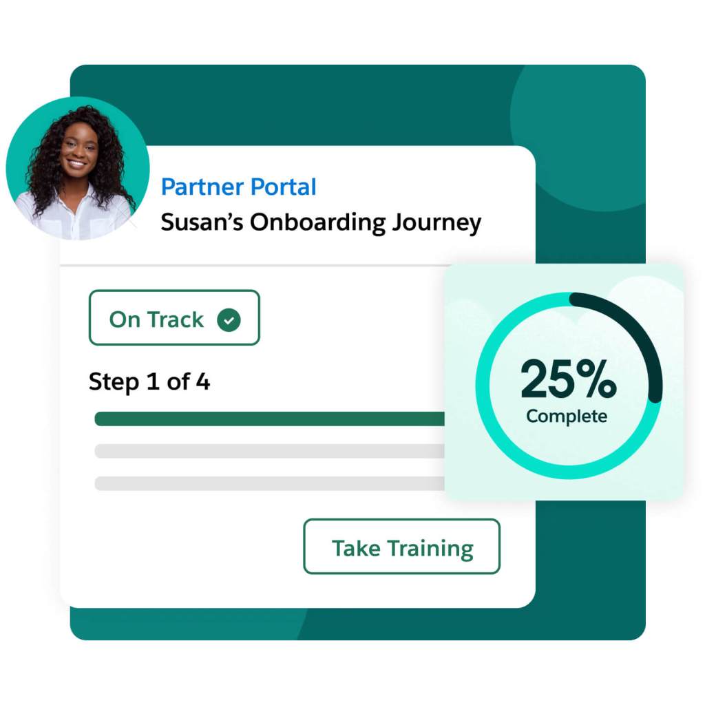 A partner uses the partner portal. She is 25% done. 