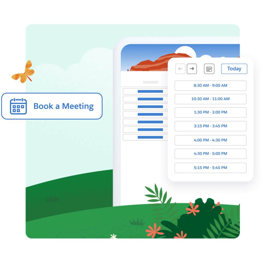 A dashboard displays a button to book a meeting and all available meeting times currently open.