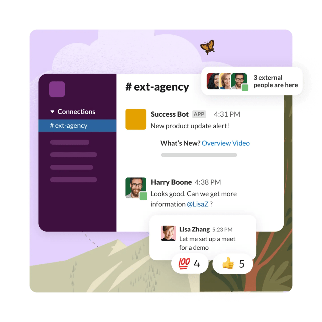 slack interface showing a conversation with an external agency