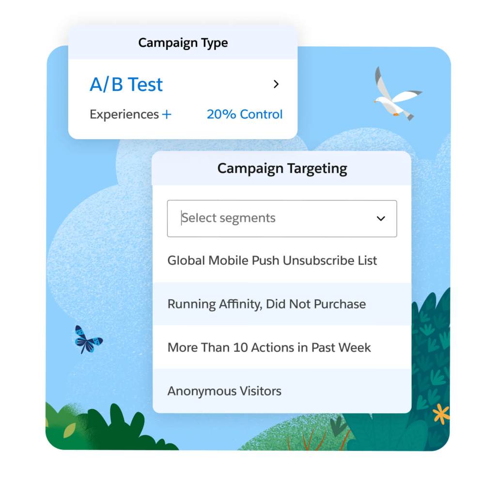 A/B testing interface for campaign targeting. 