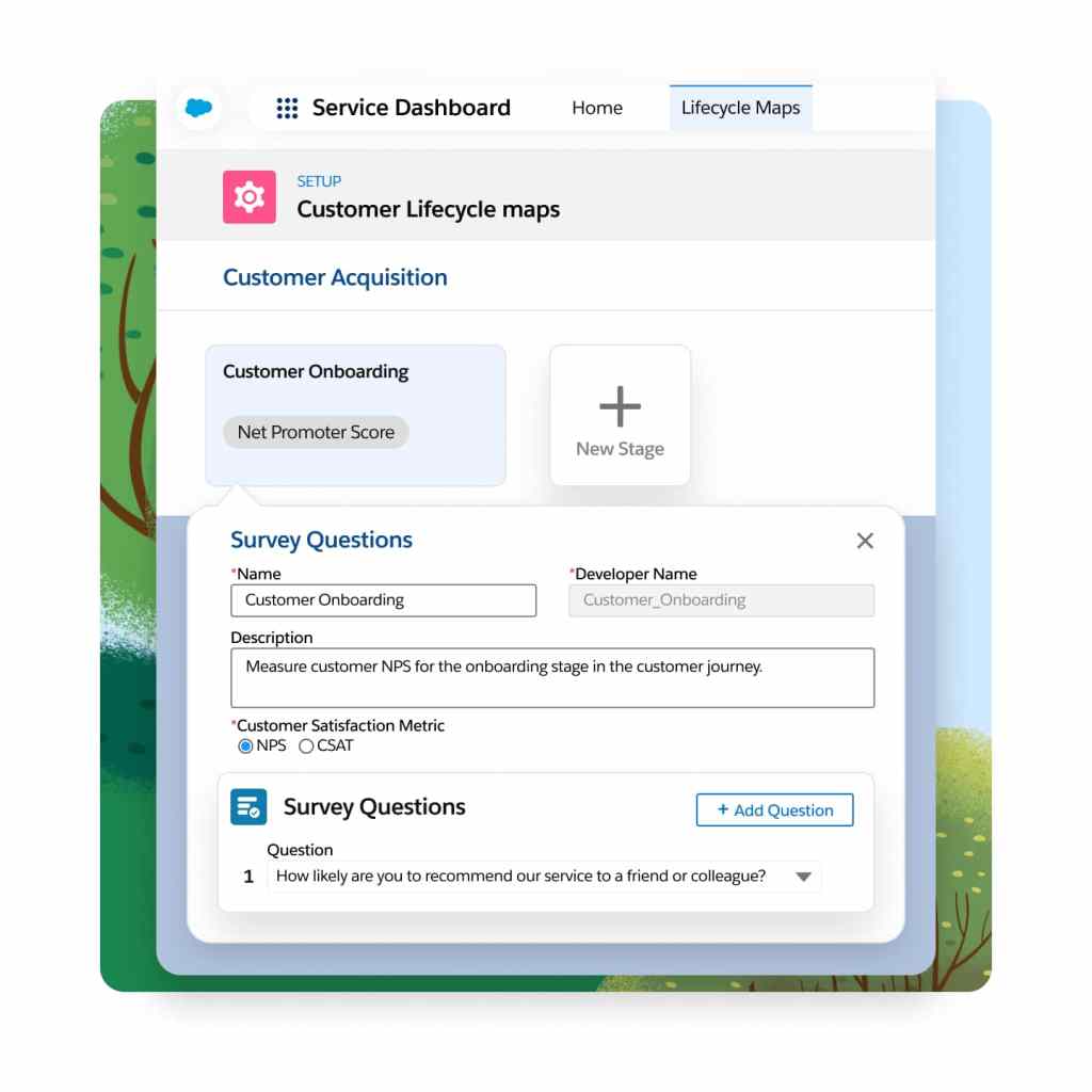 A window displaying survey questions at different stages through a customer journey