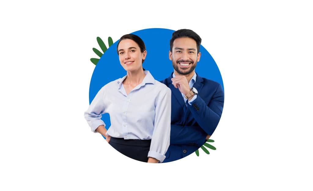 Two smiling professional services people