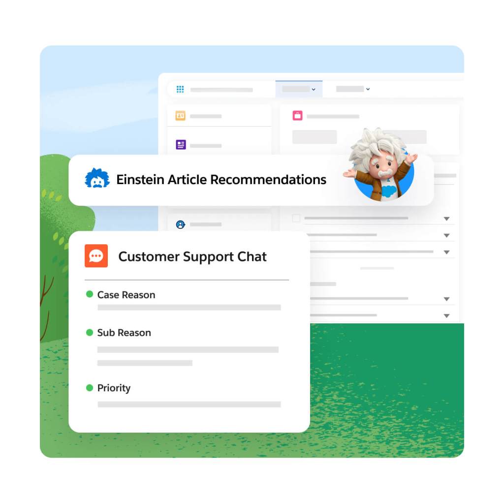 Einstein provides article recommendations for a customer support chat.