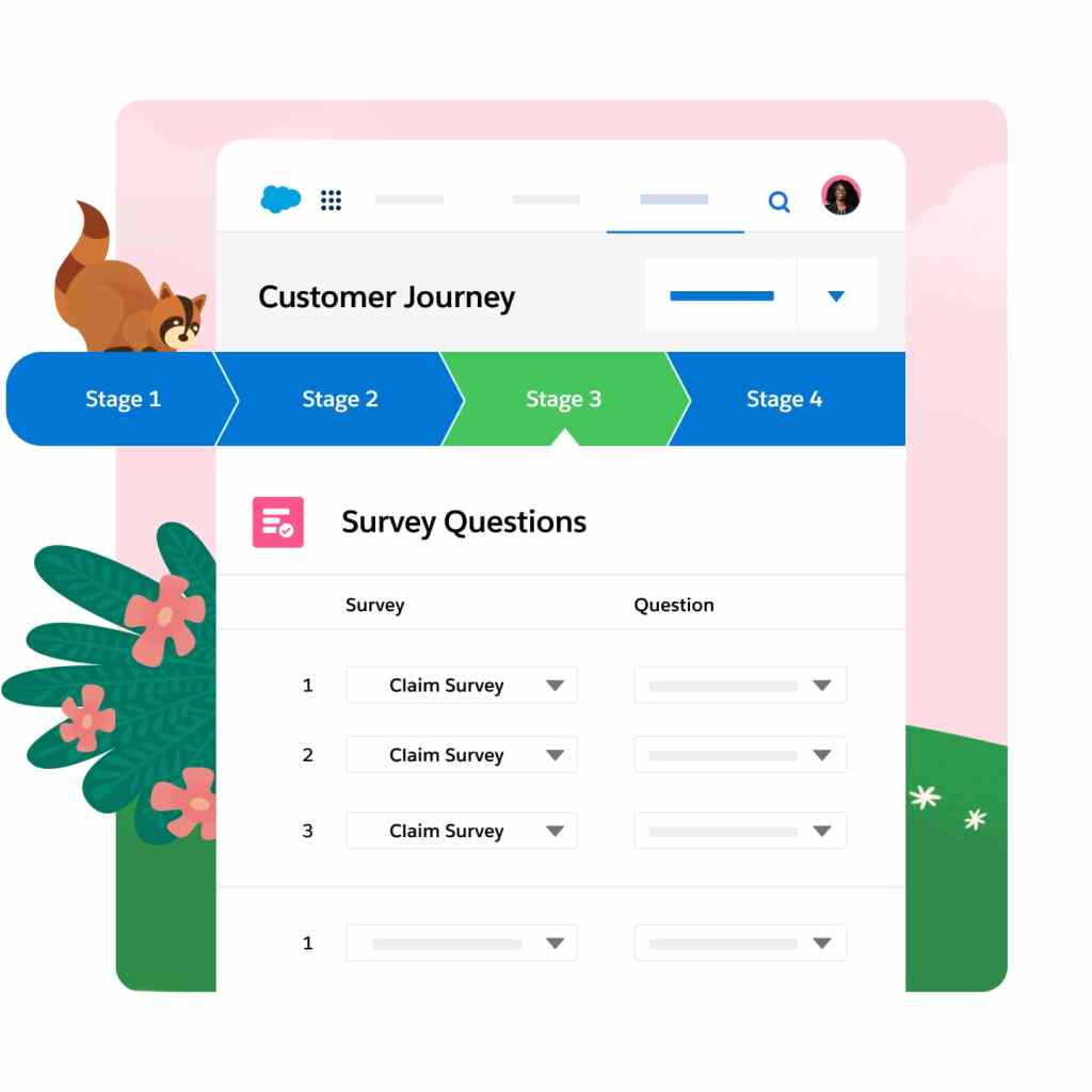 A window displaying survey questions at different stages through a customer journey