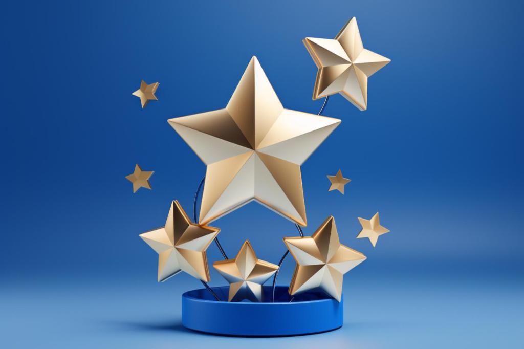 Gold 3D stars on a blue background
