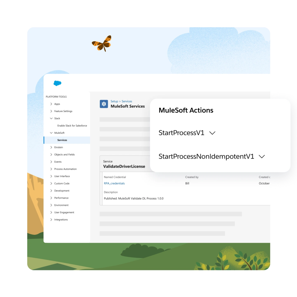 A MuleSoft RPA product image showing how users can automate customer moments.