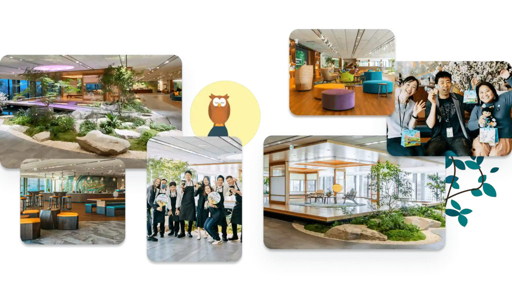 Photo collage of guests and interiors of the Ohana Floor Tokyo.