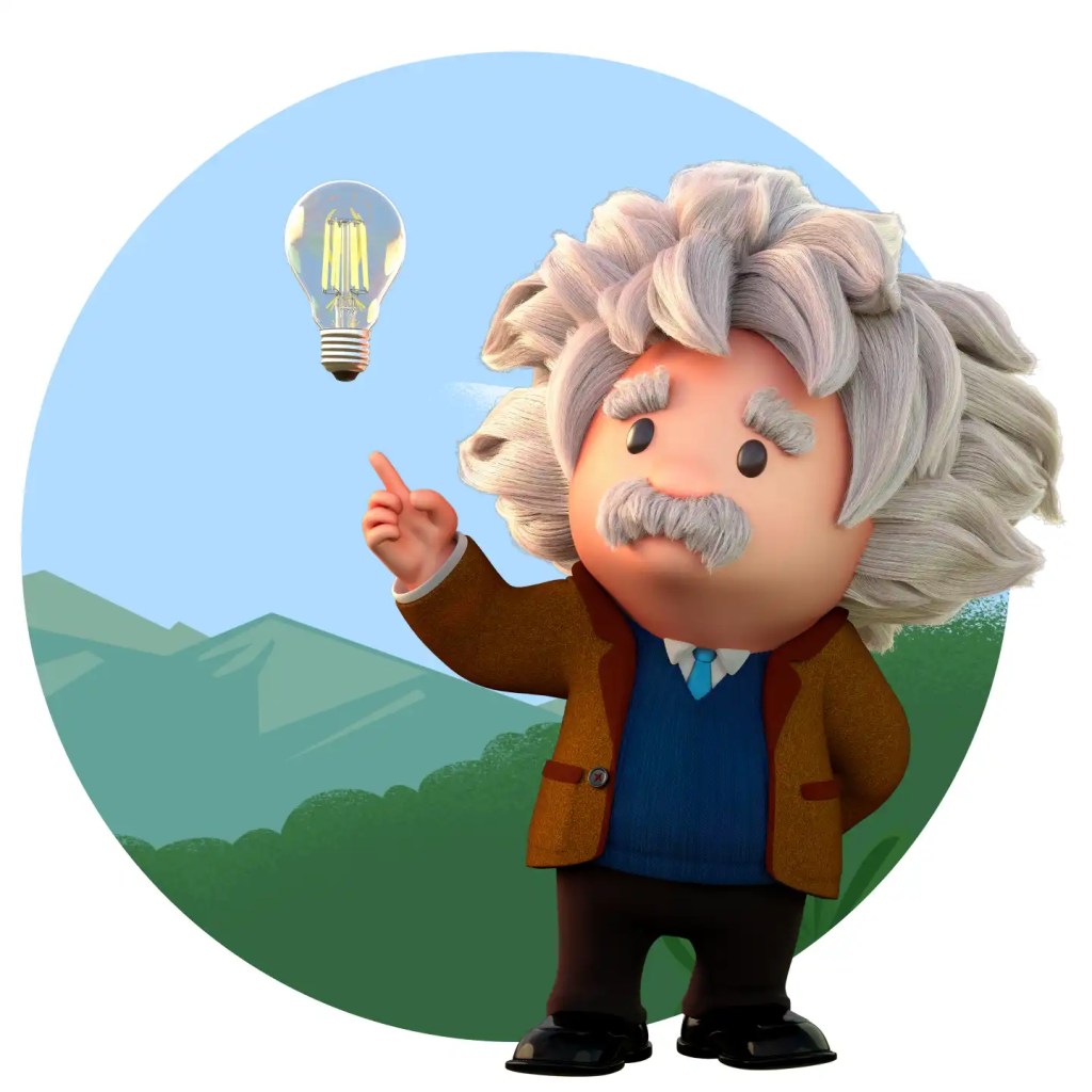 Salesforce mascot Einstein pointing to a floating lightbulb