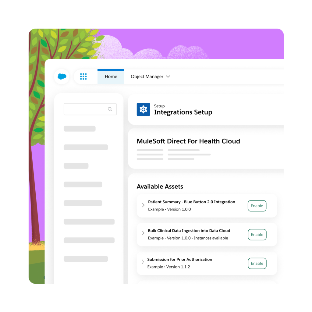 An interface that shows the easy steps to integrate health insurance related assets.