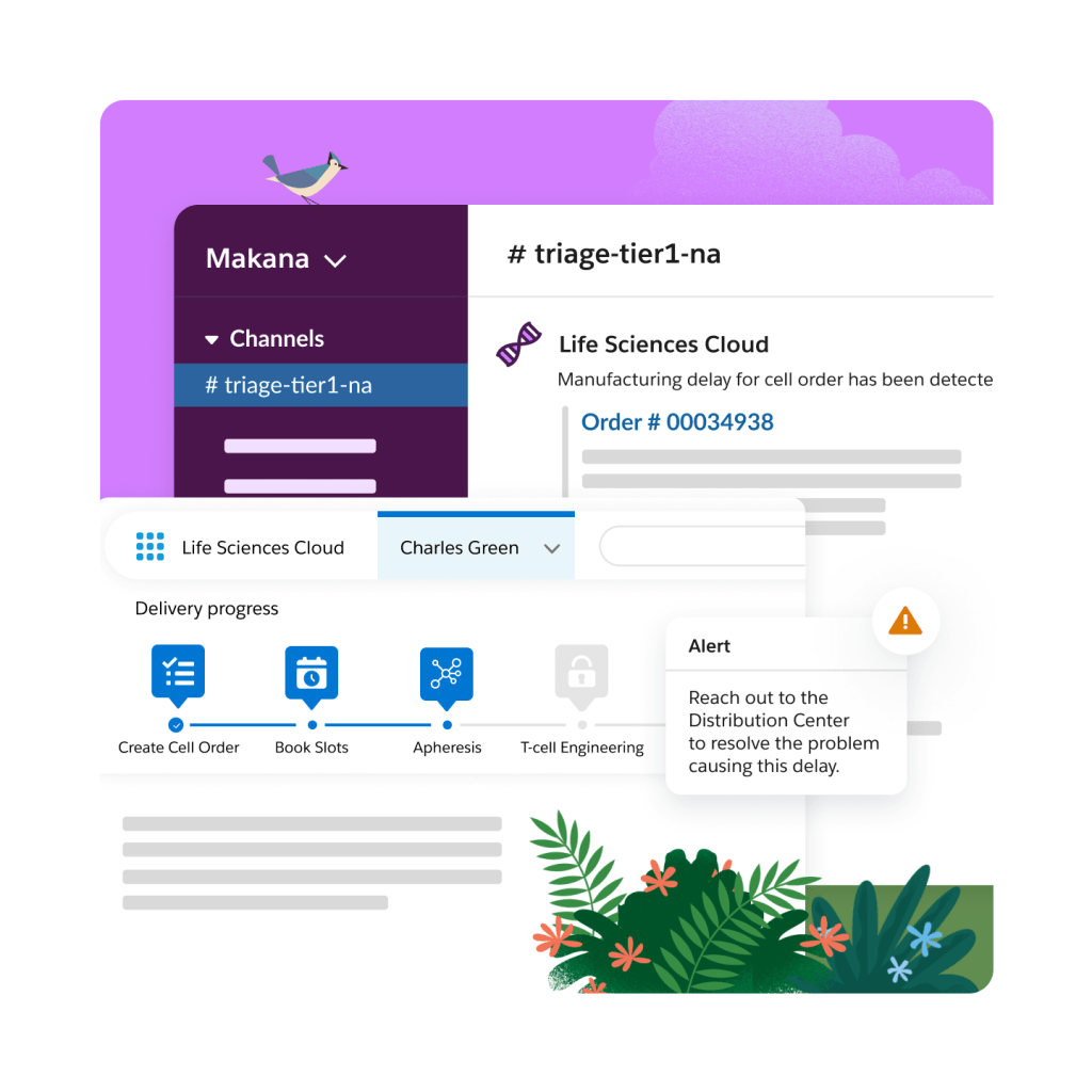 A slack UI showcasing a patient's report from the life science cloud app.