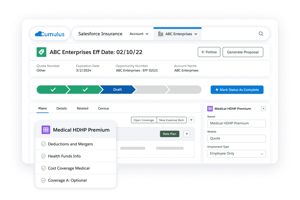 A group benefits portal showing a timeline and access to medical premium information.