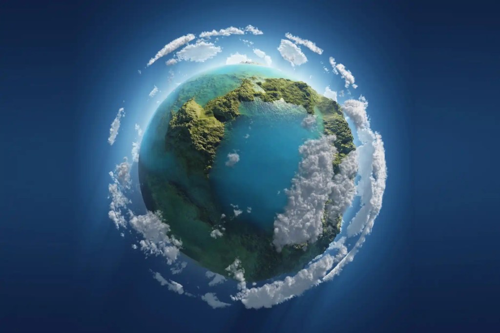An image of the globe with clouds around it.