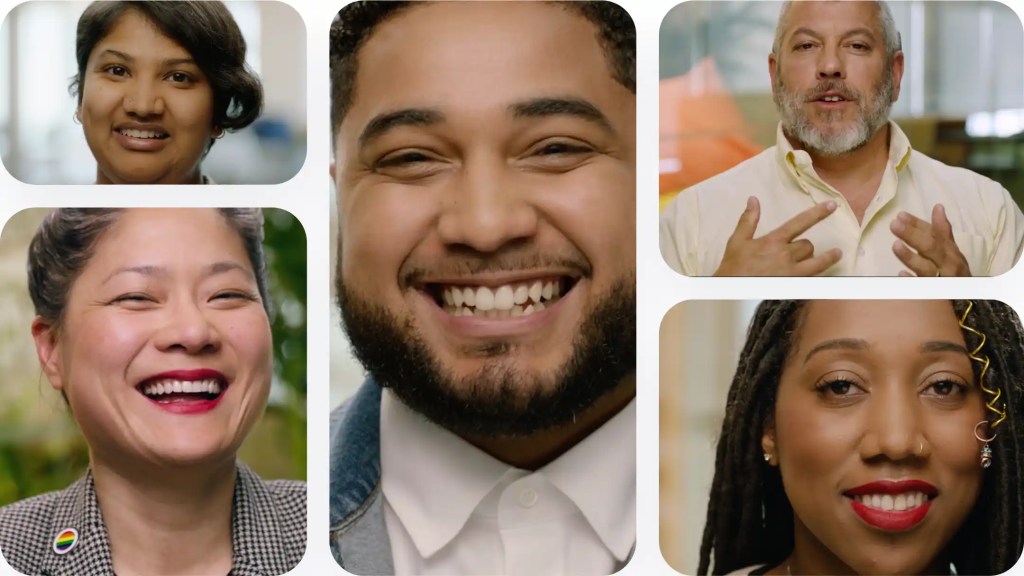 An image of five people in squares smiling.