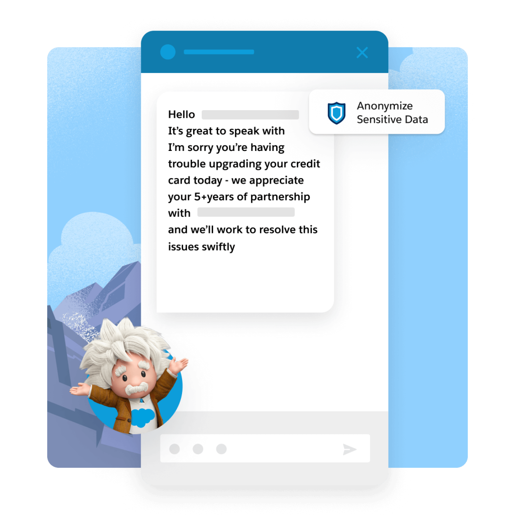 Una ventana de chat con un mensaje de Einstein poniéndose en contacto con un cliente de banca. 