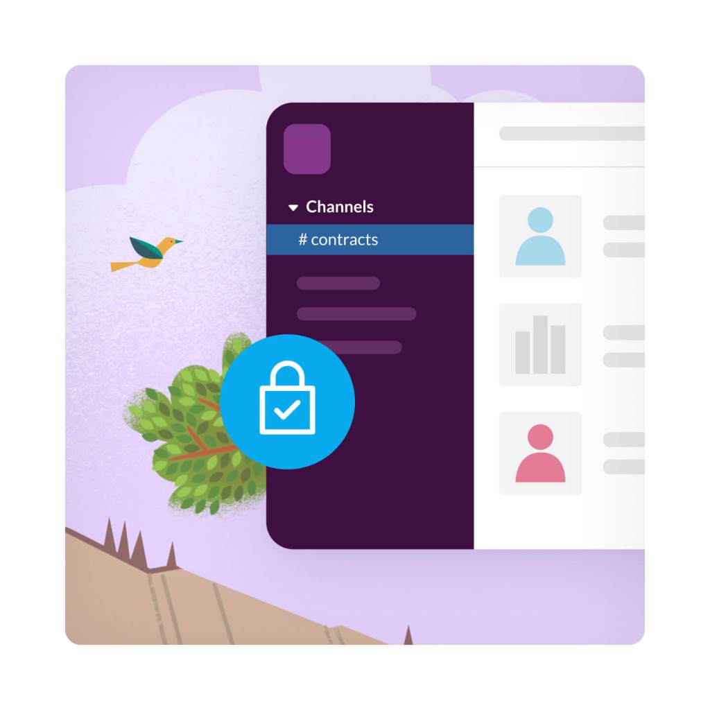 Le tableau de bord de Slack avec une icône de sécurité bleue