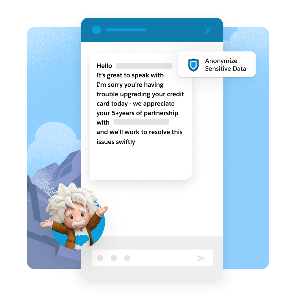Una finestra di chat con un messaggio di Einstein che si rivolge a un cliente bancario. 
