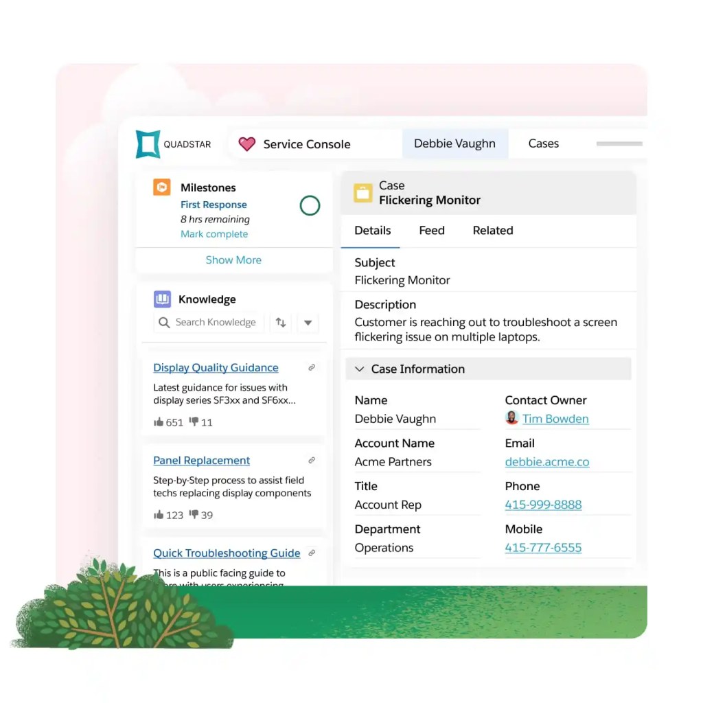 Uno schermo mostra il portale di gestione dei casi del cliente.