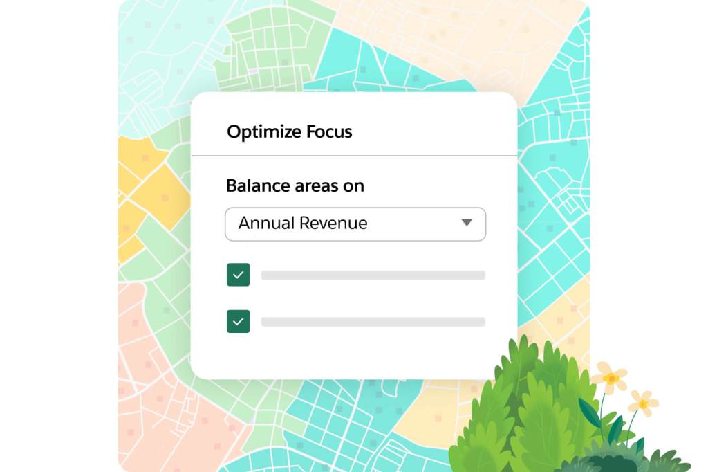 A feature rebalances the territory map by annual revenue.